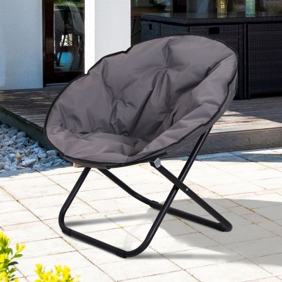Folding Saucer Moon Chair 80Lx80Wx75H cm Metal Frame 600D Oxford Cloth Grey