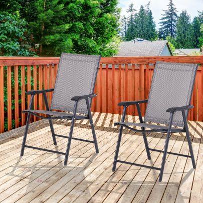 Steel Frame Set of 2 Foldable Outdoor Garden Chairs Grey