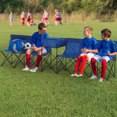 6 Seater Folding Steel Camping Bench Inc Cooler Bag Blue