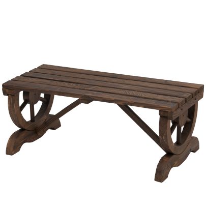 Rustic Wooden Bench Wheel Garden Chair Loveseat Outdoor Park Seat  Brown