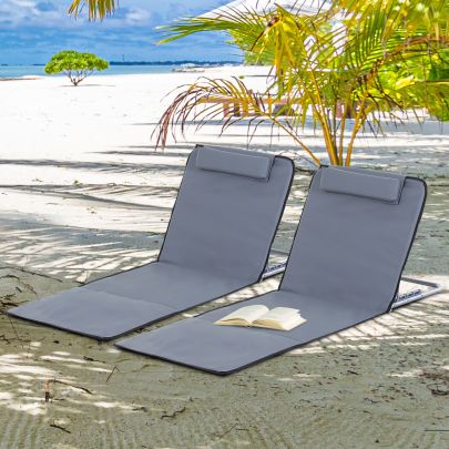 Steel Frame Set of Two Reclining Beach Mats Grey