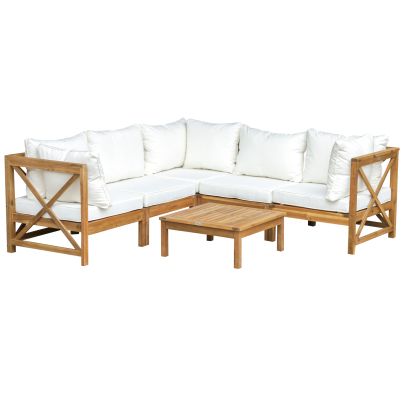 6pcs Furniture Set Coffee Table 5 Seats Inc Cushions for Balcony Cream White