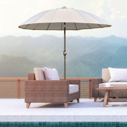 Ф255cm Parasol with 18 Sturdy Ribs Push Button Tilt Crank for Garden Crema White