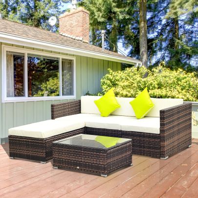 5 PCS Rattan Sofa Set Brown