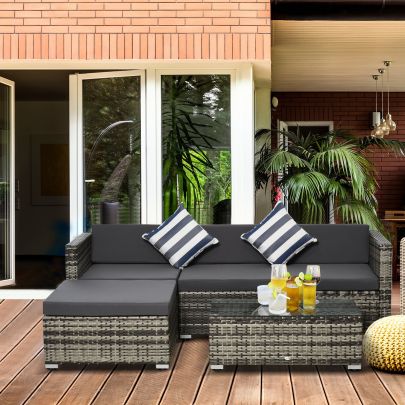 5 Pieces Rattan Sofa Set Wicker Sectional Furniture Cushion Grey Garden
