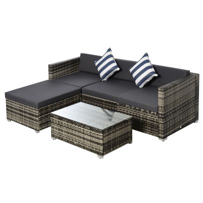5 Pieces Rattan Sofa Set Wicker Sectional Furniture Cushion Grey Garden