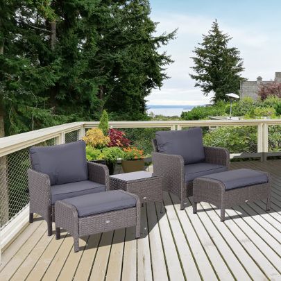 5 Pcs Rattan Furniture Set Steel Frame Grey