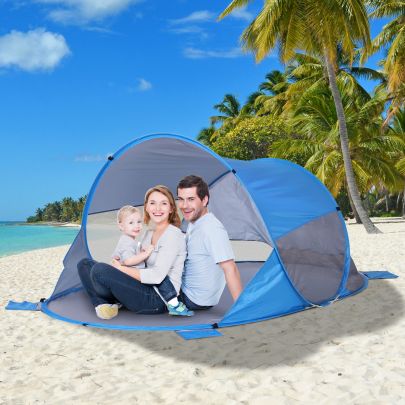 Fibreglass Frame 2 Person Pop Up Lightweight Camping Tent Blue