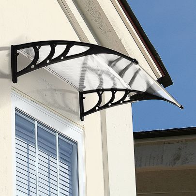75 L x 120 W x 23 H cm Clear Polycarbonate Curved Awning Inc Black Bracket