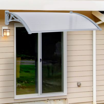Door Awning Polycarbonate 140Wx70L cm Transparent & Silver
