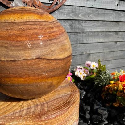 Sandstone Millstone & Sphere 38cm Natural Stone Solar Water Feature