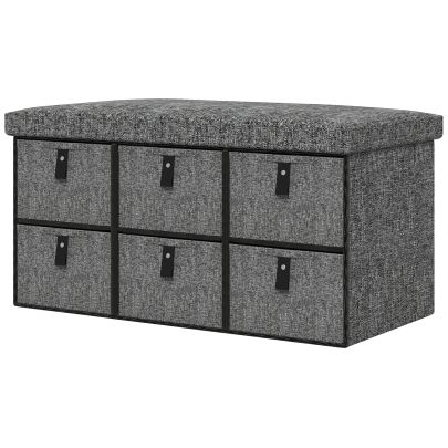 HOMCOM Six Drawer Shoe Storage Bench, with Padded Top Seat Dark Grey