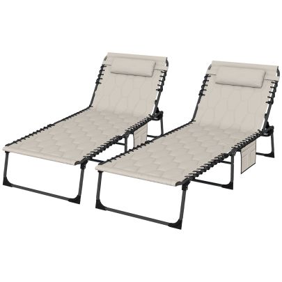 Outsunny Set of Two Sun Loungers, with Five Position Reclining Backs Khaki