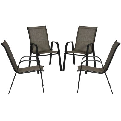 Outsunny Set of Four Stackable Mesh Seat Chairs Mixed Brown