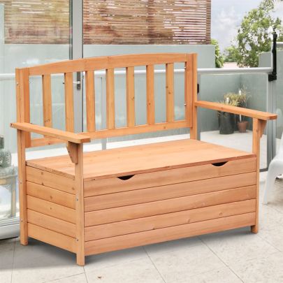Outsunny Outdoor Garden Storage Bench Patio Box All Weather Deck Fir Wood Solid Seating