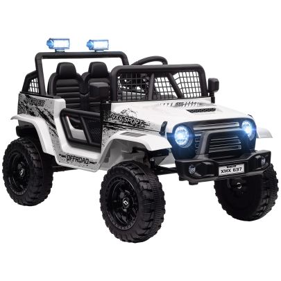 AIYAPLAY 12V Battery Powered Kids Ride On Car, Electric Truck w Spring Suspension, Remote, Music, Horn, Lights, White
