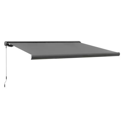 Outsunny Cassette Electric Motorised Manual Awning Door Window Patio Canopy Retractable Sun Shade w/ R/C, 350x300cm Grey
