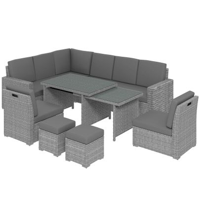 Outsunny Seven Piece Rattan Garden Sofa Set, with Expanding Table Light Grey