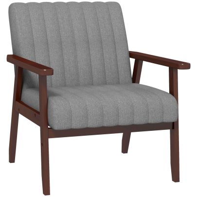 HOMCOM Mid Century Accent Chair, with Wooden Legs Grey