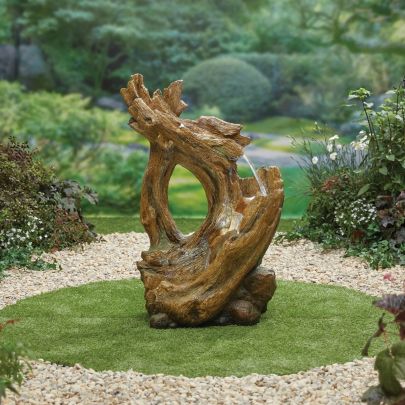 Knotted Willow Falls with Lights Wood Effect Solar Water Feature