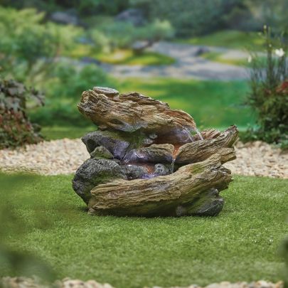 Bubbling Brook with Lights Wood Effect Solar Water Feature