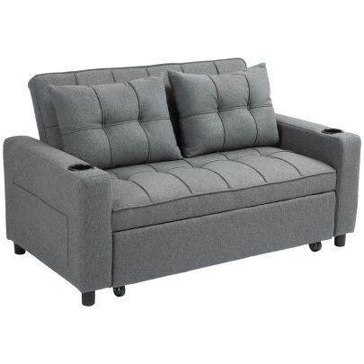 HOMCOM Two Seater Pull Out Sofa Bed Charcoal Grey