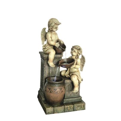 2 Angels with Spilling Urns Traditional Solar Water Feature