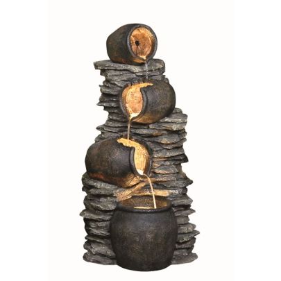 4 Pots on Rock Traditional Water Feature