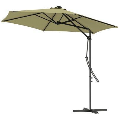 Outsunny 3m Garden Parasol Cantilever Umbrella with Solar LED, Cross Base and Waterproof Cover, Beige