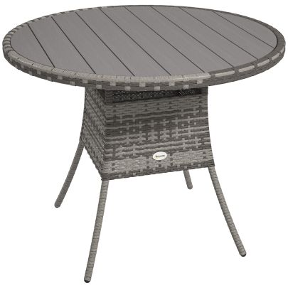 Outsunny 90cm Four Person Wood Effect Rattan Table Grey