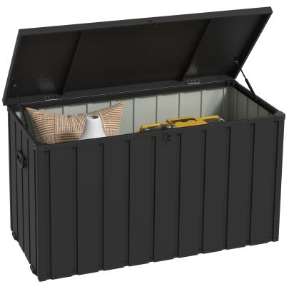 Outsunny 450L Galvanised Steel Garden Storage Box, with Wheels Dark Grey
