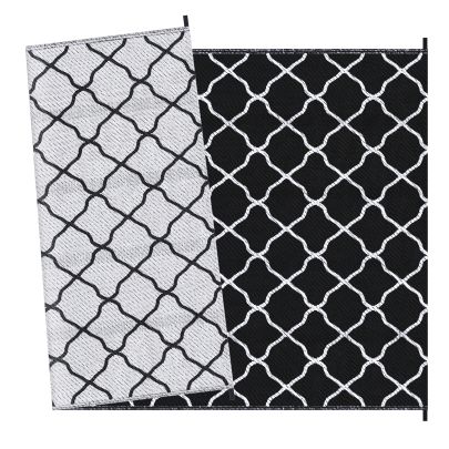 Outsunny Reversible Outdoor Rug, Plastic Straw Mat w Carry Bag Ground Stakes for Garden RV Picnic Beach Camping 182x274cm Black