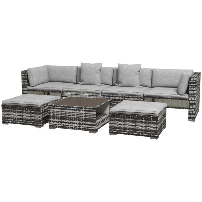 Outsunny Seven Piece Rattan Patio Furniture Set, with Cushions Grey