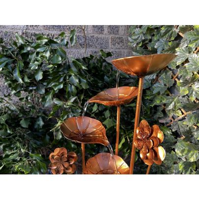 Copper Leaf Flower & Bowl Modern Metal Water Feature