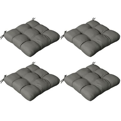 Outsunny 4 Piece Seat Cushion Pillows Replacement, Patio Chair Cushions Set with Ties for Indoor Outdoor, Charcoal Grey