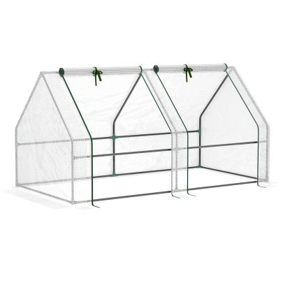 Outsunny Mini Small Greenhouse with Steel Frame & PE Cover & Zippered Window Poly tunnel Steeple for Plants Vegetables, 180 x 90 x 90 cm, White