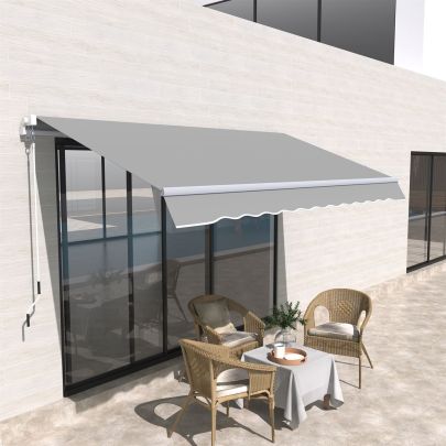 Outsunny Window Awning Canopy Garden Outdoor Shelter Patio Sun Shade UV Blocker Light Weight Aluminium Frame w/ Hand Crank 3 x 2m Light Grey