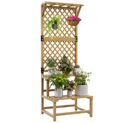 Outsunny Wooden Plant Stand, with Trellis Natural Finish