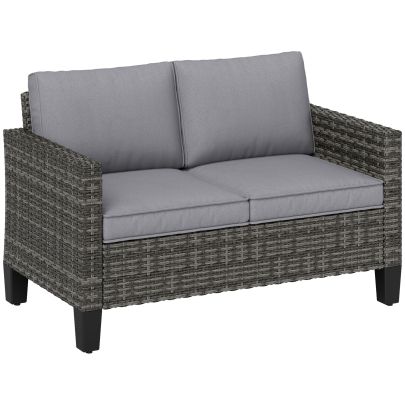 Outsunny Two Seater Rattan Outdoor Sofa Dark Grey