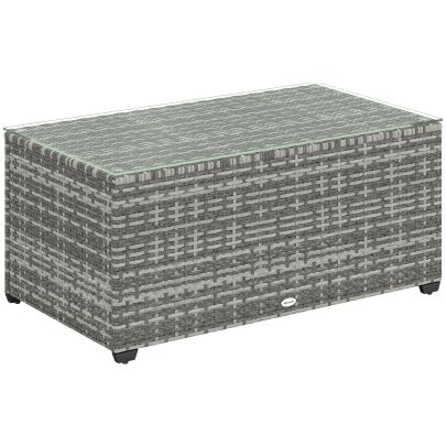 Outsunny 90 x 50cm Glass Top Rattan Side Table Light Grey