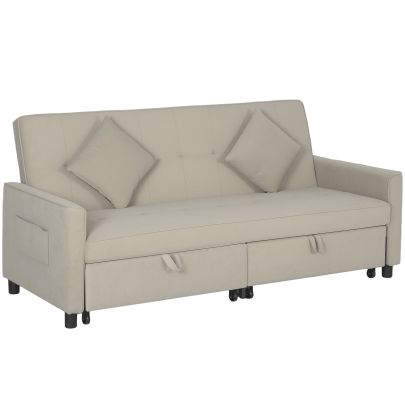 HOMCOM Three Person Velvet Feel Sofa Bed Beige