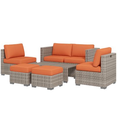 Outsunny Eight Piece Rattan Garden Set, with Contrast Cushions Orange Grey