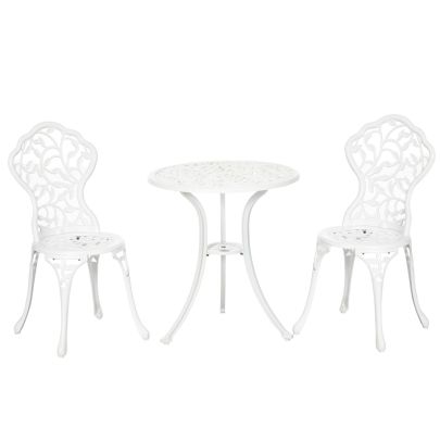 Outsunny 3 Pcs Aluminium Bistro Set Garden Furniture Dining Table Chairs Antique Outdoor Seat Patio Seater White