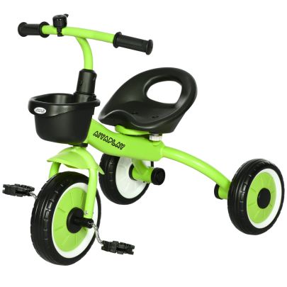 AIYAPLAY Kids Trike, Tricycle, with Adjustable Seat, Basket, Bell, for Ages 2 5 Years Green