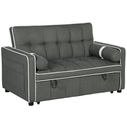 HOMCOM Two Seater Linen Look Sofa Bed Charcoal Grey