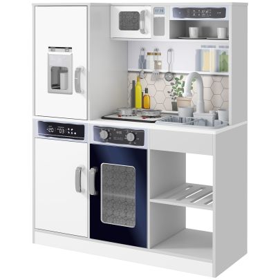 AIYAPLAY Pretend Play Toy Kitchen, Kids Kitchen Playset w Sounds, Lights, Running Water, Coffee Maker, Refrigerator