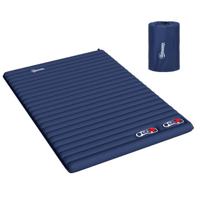 Outsunny 2 Person Camping Inflating Sleeping Mat Inflatable Mattress Ultralight Folding Bed Portable Air Bed for Outdoor Backpacking Hiking Travel Blue