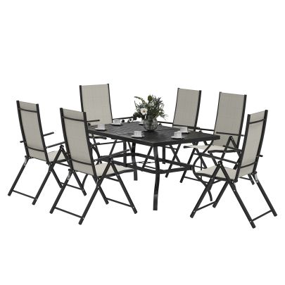 Outsunny Seven Piece Steel Outdoor Dining Set, with Parasol Hole Khaki