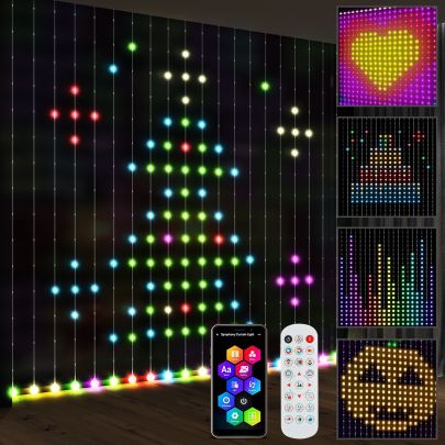 HOMCOM LED Curtain Lights, Smart Curtain Fairy Lights Plug In, Colour Changing Wall Lights with Remote, Dynamic DIY Hanging Window String Lights for Bedroom Living Room Decor, 3x3m, 400 RGBIC LED