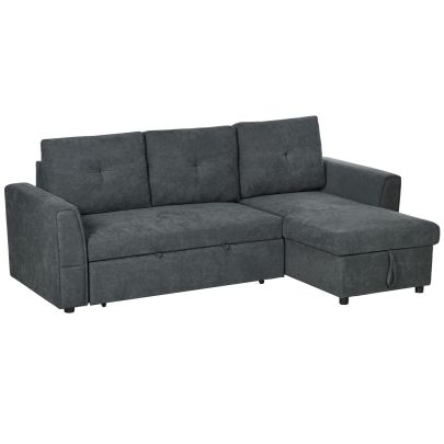 HOMCOM 3 Seater Sofa Bed, L Shaped Corner Sofa, Pull Out Sofa with Storage, Convertible Click Clack Settee Sectional Sleeper Futon for Living Room, Office, Dark Grey